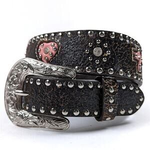 Nocona Girls Western Studded Heart Cross Embellished Leather Belt Size 22